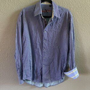 Robert Graham X Mens Medium Flip Cuff Long Sleeve Button-Up Shirt Purple Striped